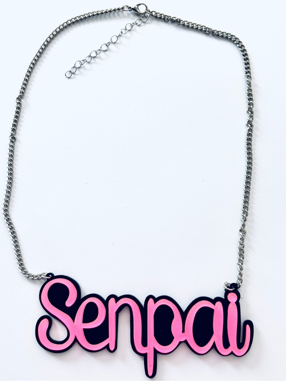 Pink 'Senpai' Script Necklace, NWT